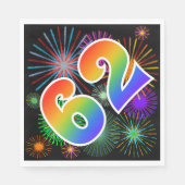 Kleurrijk vuurwerk + regenboogpatroon "62" Event # Servet (Voorkant)