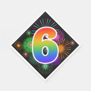 Kleurrijk vuurwerk + regenboogpatroon "6" Event # Servet