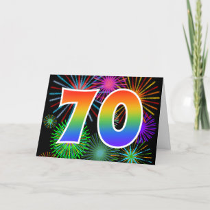 Kleurrijk Vuurwerk + Regenboogpatroon "70" Eveneme Kaart