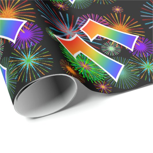 Kleurrijk Vuurwerk + Regenboogpatroon "71" Eveneme Cadeaupapier (Rol Hoek)