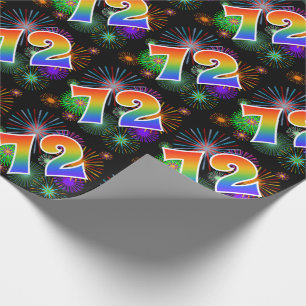 Kleurrijk vuurwerk + regenboogpatroon "72" Event # Cadeaupapier