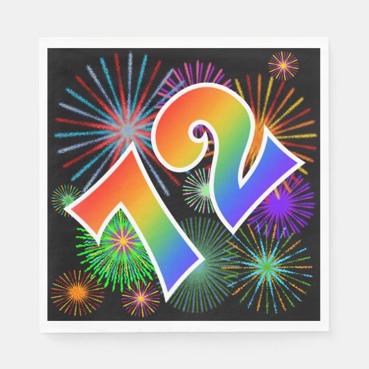 Kleurrijk vuurwerk + regenboogpatroon "72" Event # Servet (Voorkant)