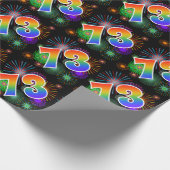 Kleurrijk vuurwerk + regenboogpatroon "73" Event # Cadeaupapier (Hoek)