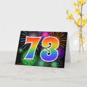 Kleurrijk vuurwerk + regenboogpatroon "73" Event # Kaart (Gele Bloem)