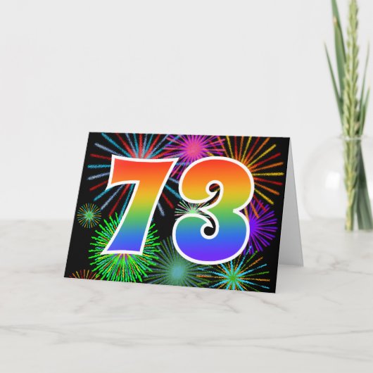 Kleurrijk vuurwerk + regenboogpatroon "73" Event # Kaart (Voorkant)