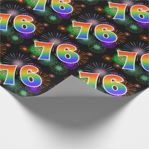 Kleurrijk Vuurwerk + Regenboogpatroon "76" Eveneme Cadeaupapier