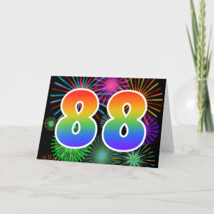 Kleurrijk Vuurwerk + Regenboogpatroon "88" Eveneme Kaart