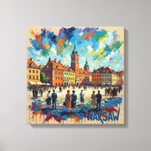 Kleurrijk Warschau Oude Stad Plein Kunst Canvas Afdruk
