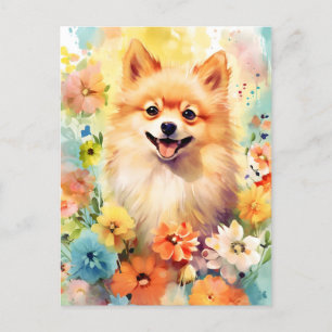 Kleurrijk watercolor kunstwerk van een Pomerän Briefkaart