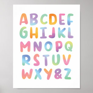 Kleurrijk Waterverf Alfabet ABC Klaslokaal Decorat Poster