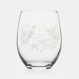 Kleurrijk Waterverf Bloemige Hummingb Bruiloftsbor Wijnglas Zonder Voet