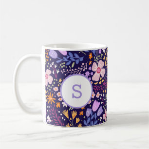 Kleurrijk Waterverf Bloemmotief Lente Monogram Koffiemok