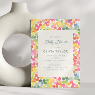 Kleurrijk Waterverf Confetti Stippen Baby Shower Kaart