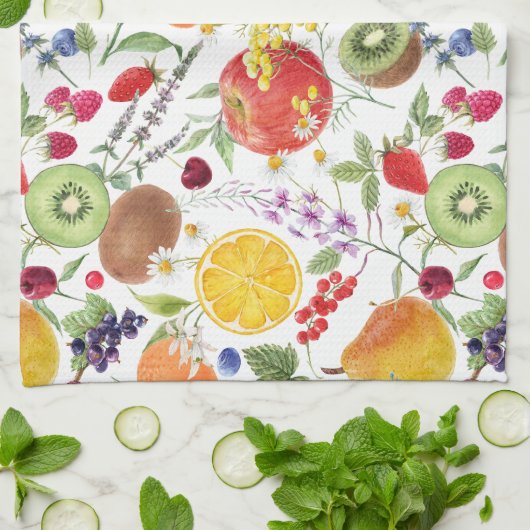 Kleurrijk Waterverf Fruit- en baardpatroon Theedoek (Gevouwen)