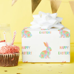 Kleurrijk Waterverf Konijn Patroon Gelukkig Pasen Cadeaupapier