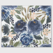 Kleurrijk waterverf marineblauw bloemontwerp cadeaupapier (Vlak)