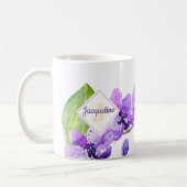 Kleurrijk waterverf-orchideeontwerp met monogram koffiemok (Links)