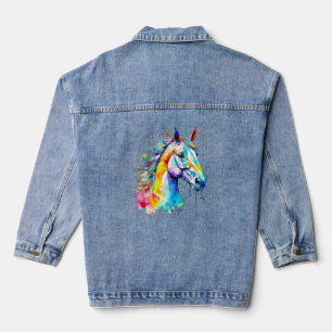 Kleurrijk waterverf paardenhoofd ontwerp denim jacket