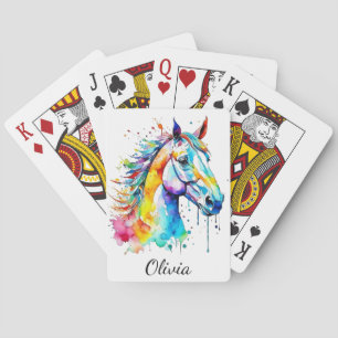 Kleurrijk waterverf paardenhoofd ontwerp pokerkaarten