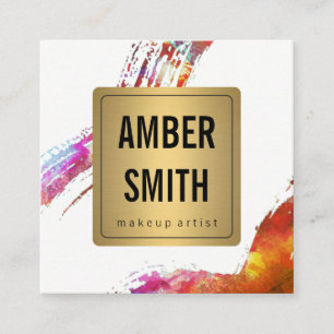 Kleurrijk Waterverf Verf het goudkleurige etiket Vierkante Visitekaartje