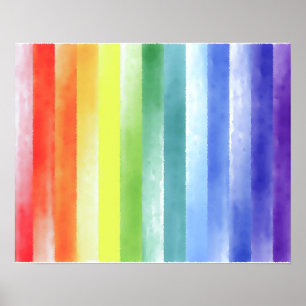 Kleurrijk Waterverf Verticaal regenboogpatroon Poster