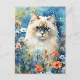 Kleurrijk waterverfschilderij van een Birmese kat Briefkaart