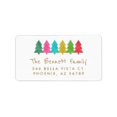 Kleurrijk Weefseldocument Kerstmisbomen Adres Etiket (Voorkant)