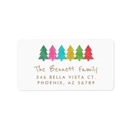 Kleurrijk Weefseldocument Kerstmisbomen Adres Etiket (Voorkant)
