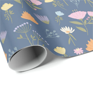 Kleurrijk weiland op blauw cadeaupapier