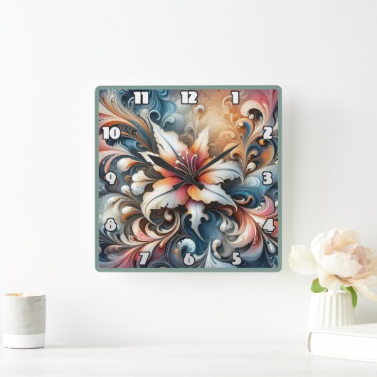 Kleurrijk wervelend bloemontwerp met lelie vierkante klok (Huis)