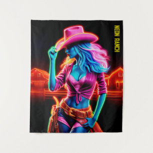 Kleurrijk western meisje met roze cowboy pet kunst wandkleed