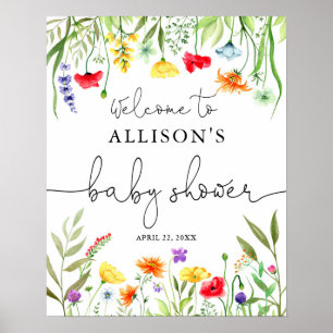 Kleurrijk wildbloemen baby shower welkomstteken poster