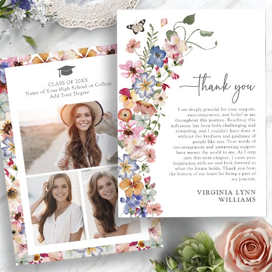 Kleurrijk Wildflower Afstuderen Bedankkaart
