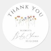 Kleurrijk Wildflower Baby shower Dank u Favor Ronde Sticker (Voorkant)