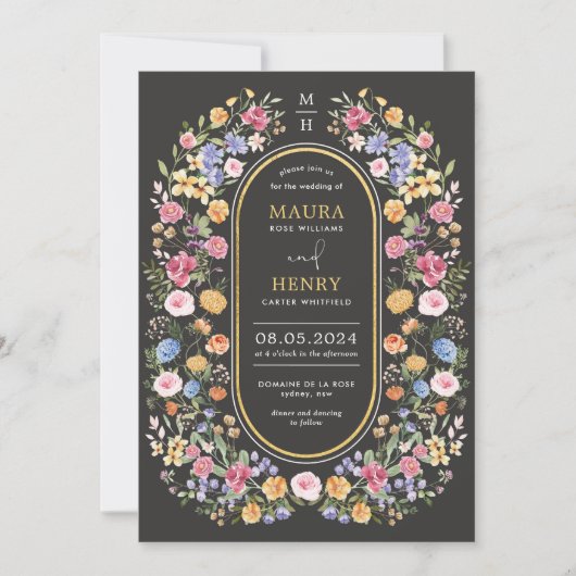 Kleurrijk Wildflower Chalkboard Weddenschap Kaart (Voorkant)