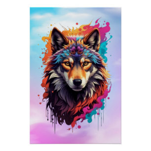 Kleurrijk Wolf Portret Abstract Dierenkunst-87694 Perfect Poster