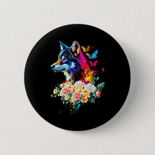 Kleurrijk Wolfengezicht Cute Dieren Wolvenliefhebb Ronde Button 5,7 Cm