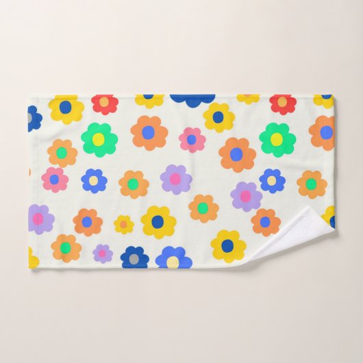 Kleurrijk Y2K-patroon met kleine ventilatoren Bad Handdoek (Handdoek)