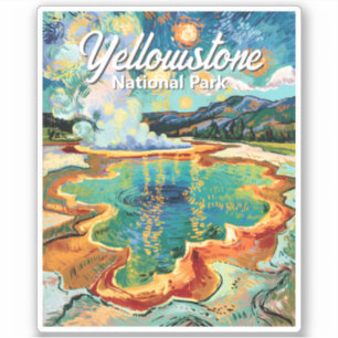 Kleurrijk Yellowstone National Park Van Gogh Retro Sticker