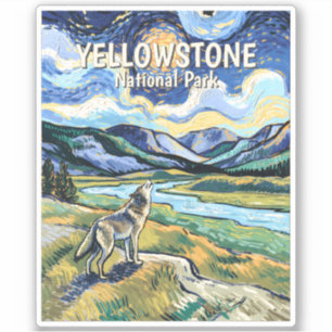 Kleurrijk Yellowstone National Park Wolf Huilt Sticker