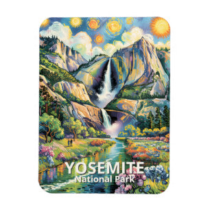 Kleurrijk Yosemite Lentewaterfall Wandelpad Magneet