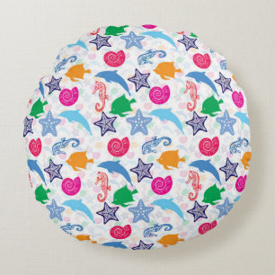 Kleurrijk Zee Dieren Illustratiepatroon Rond Kussen