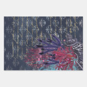 Kleurrijk zeewier en vis op blauw inpakpapier vel (Voorkant 3)