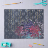 Kleurrijk zeewier en vis op blauwe ontkoppeling tissuepapier (Craft)