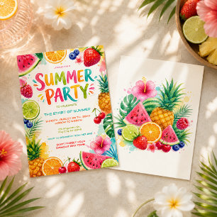 Kleurrijk Zomerfeest Tropisch Fruit Plezier Kaart
