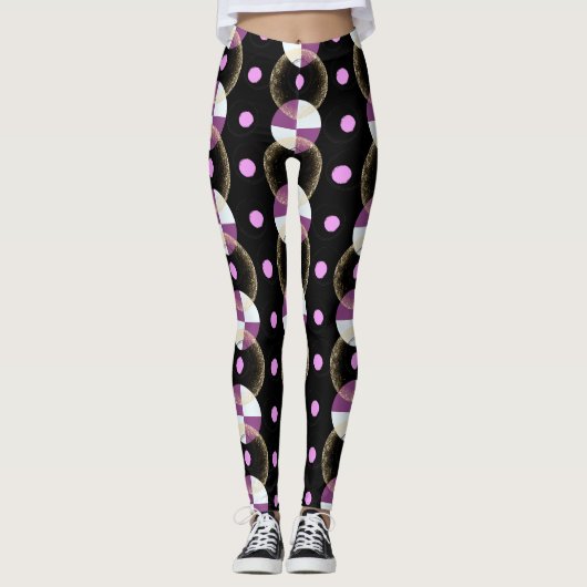Kleurrijk zwart nucleus patroon leggings (Voorkant)