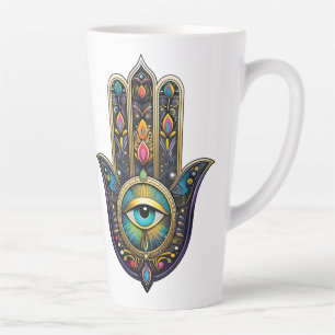 Kleurrijk Zwarte Gouden Hamsa met Turquoise Derde  Latte Mok