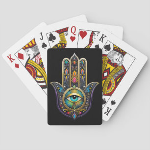Kleurrijk Zwarte Gouden Hamsa met Turquoise Derde  Pokerkaarten
