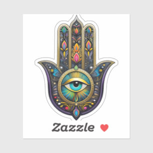 Kleurrijk Zwarte Gouden Hamsa met Turquoise Derde Sticker