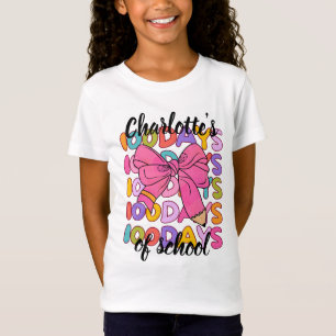 Kleurrijke 100 dagen School Pink Pencil Bow T-shirt